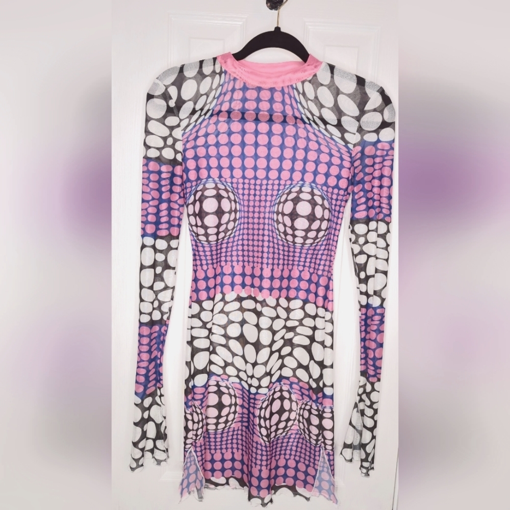Sheer Mesh Long sleeve mini dress